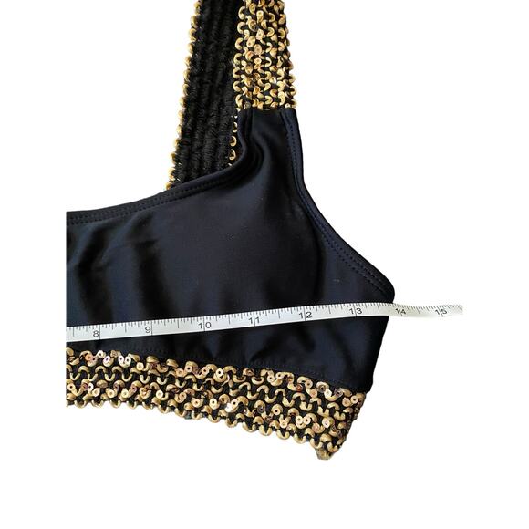 Egyptian Style 2 PCHi Waist Bikini Swim Size Large Black Gold Sequin Trim New - Picture 5 of 16